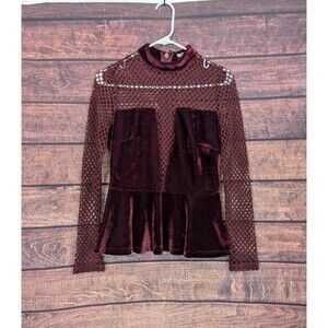 Velour Mesh Peplum Top Netting Maroon Juniors LG Goth Charlotte Russe
